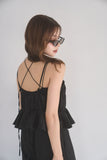 リネンスラブシャーリングオールインワン　BLACK