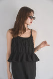 リネンスラブシャーリングオールインワン　BLACK