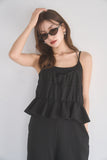 リネンスラブシャーリングオールインワン　BLACK
