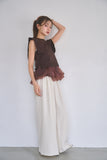ペプラムバルーンドッキングニットトップス　BROWN