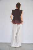 ペプラムバルーンドッキングニットトップス　BROWN