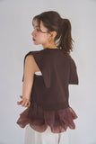 ペプラムバルーンドッキングニットトップス　BROWN