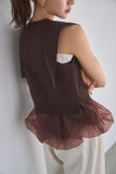ペプラムバルーンドッキングニットトップス　BROWN