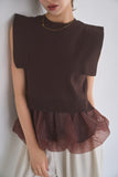 ペプラムバルーンドッキングニットトップス　BROWN