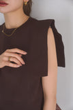 ペプラムバルーンドッキングニットトップス　BROWN