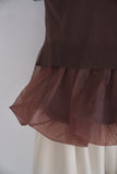 ペプラムバルーンドッキングニットトップス　BROWN