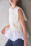 ペプラムバルーンドッキングニットトップス　IVORY