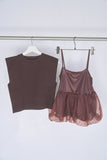 ペプラムバルーンドッキングニットトップス　BROWN