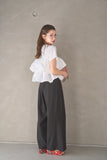 【SET】ドッキングフリルTシャツ（WHITE）×ピンタックワイドパンツ（BLACK）
