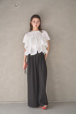 【SET】ドッキングフリルTシャツ（WHITE）×ピンタックワイドパンツ（BLACK）