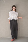 【SET】ドッキングフリルTシャツ（WHITE）×ピンタックワイドパンツ（BLACK）