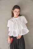 【残りわずか！】ドッキングフリルTシャツ　WHITE