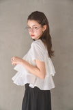 【残りわずか！】ドッキングフリルTシャツ　WHITE