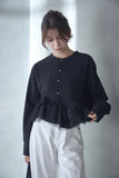 カットジョーゼットフリルトップス　BLACK