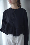 カットジョーゼットフリルトップス　BLACK
