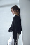 カットジョーゼットフリルトップス　BLACK