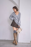 ブークレーキーネックフードトップス　GRAY