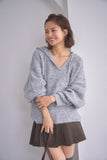 ブークレーキーネックフードトップス　GRAY