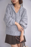 ブークレーキーネックフードトップス　GRAY
