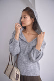 ブークレーキーネックフードトップス　GRAY