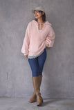 ブークレーキーネックフードトップス　PINK