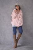 ブークレーキーネックフードトップス　PINK