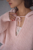 ブークレーキーネックフードトップス　PINK