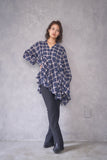 チェック裾アシメシャツ　NAVY