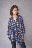 チェック裾アシメシャツ　NAVY