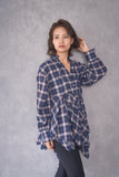 チェック裾アシメシャツ　NAVY
