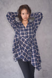 チェック裾アシメシャツ　NAVY