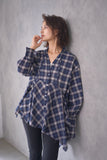 チェック裾アシメシャツ　NAVY