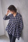 チェック裾アシメシャツ　NAVY