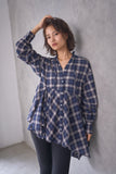 チェック裾アシメシャツ　NAVY