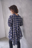 チェック裾アシメシャツ　NAVY