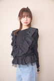 2wayフリルニットトップス　BLACK