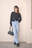 ドットクルーネックカーディガン　BLACK