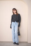 ドットクルーネックカーディガン　BLACK