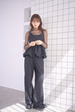 フロッキードットプリントタックパンツ　BLACK