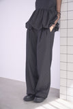 フロッキードットプリントタックパンツ　BLACK