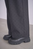 フロッキードットプリントタックパンツ　BLACK