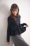 フリルティアードニットトップス　BLACK