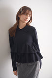 フリルティアードニットトップス　BLACK