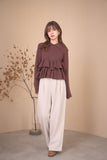 フリルティアードニットトップス　BROWN