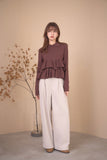 フリルティアードニットトップス　BROWN