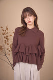 フリルティアードニットトップス　BROWN