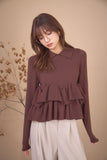 フリルティアードニットトップス　BROWN