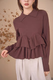 フリルティアードニットトップス　BROWN