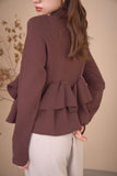 フリルティアードニットトップス　BROWN