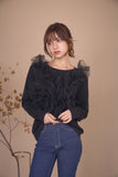 2wayチュールロングTシャツ　BLACK